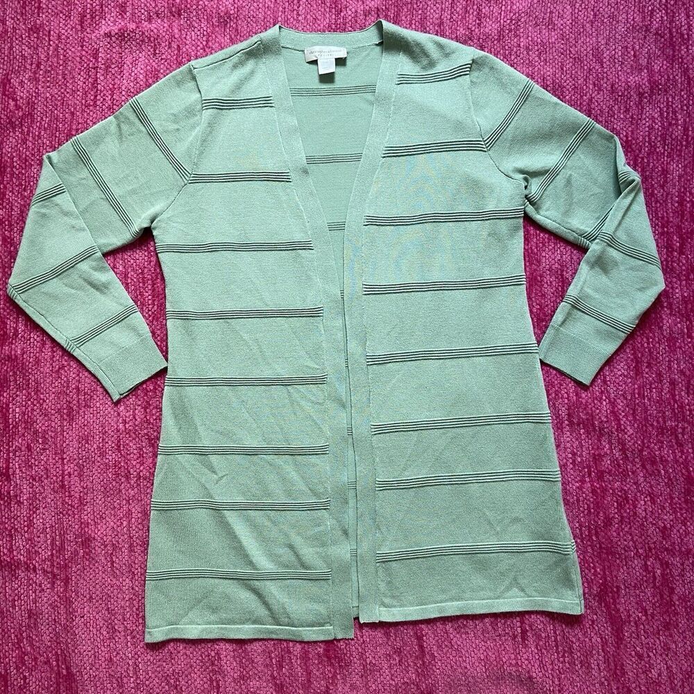 Christopher & Banks Open Front Long Sleeve Cardigan Sweater Green Size PM